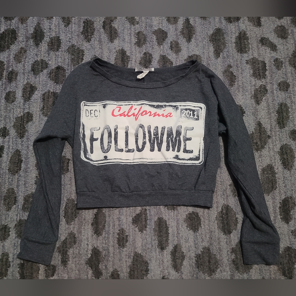 California License Plate Cropped Sweater sz S